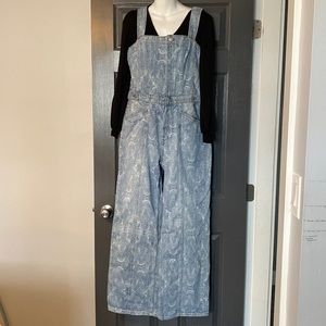 We The Free Wide by Free People Leg Denim Paisley Overalls